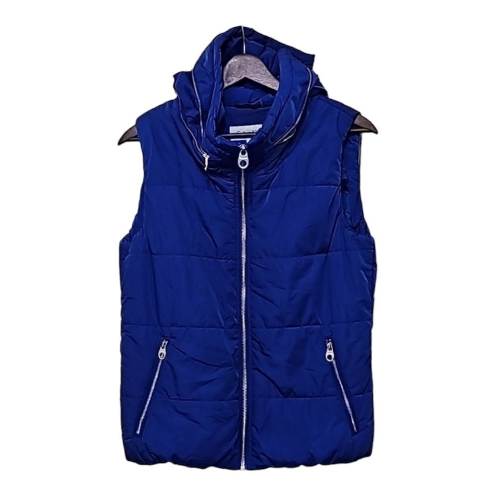 Calvin Klein Blue Puffer Vest With Hidden Hood Size S
